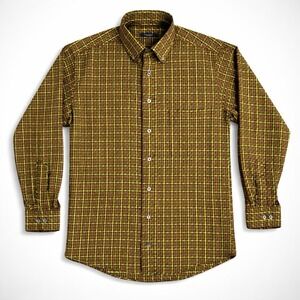 Burberry London Mens Medium Button Down Shirt Brown Green Geometric Made USA